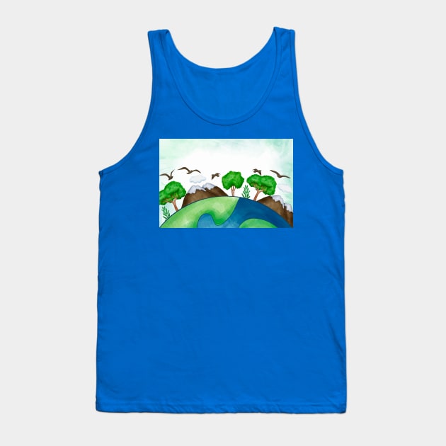 Earth Day Watercolor Tank Top by Mako Design 